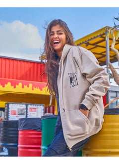 Buy cairo-unisex-oversized-zip-up-hoodie-beige-1 in Egypt