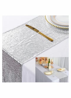 اشتري Sequin Table Runner Glitter Fabric Table Linens Runner Fabric Decorations for Holiday Wedding Birthday Outdoor Party Decor 12x72 inch في الامارات