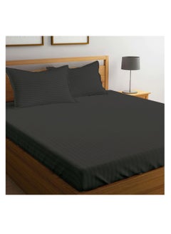 Buy Tulip (Charcoal) King Size Fitted Sheet with 1 cm Satin Stripe (180 x 210 + 30 Cm-Set of 1 Pc) 100% Cotton, Soft and Luxurious Hotel Quality Bed linen-300 TC in UAE