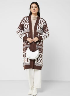 Buy Aztec Print Intarsia Cardigan in Saudi Arabia