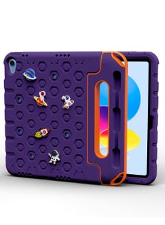 Buy Moxedo Rugged Protective EVA Silicone Kids Case Cover, Shockproof DIY 3D Cartoon Pattern with Pencil Holder, Stand and Handle Grip Compatible for Apple iPad 2022 (10th Gen) 10.9 inch – Purple in UAE