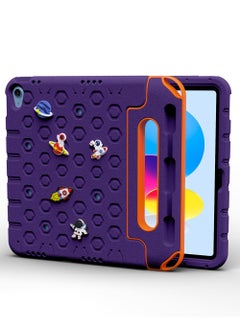 Buy Moxedo Rugged Protective EVA Silicone Kids Case Cover, Shockproof DIY 3D Cartoon Pattern with Pencil Holder, Stand and Handle Grip Compatible for Apple iPad 2022 (10th Gen) 10.9 inch – Purple in UAE