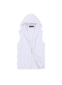 اشتري 2023 foreign trade summer new mens solid color slim hooded vest plus size fashion casual sports cardigan jacketWhite White في السعودية