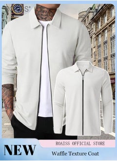 اشتري Men's Casual Zipper Open Close Coat Waffle Classic Polo Long Sleeve Cardigan Fashion Versatile Jacket في الامارات