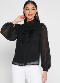 Buy Sheer Ruffle Detail Top in Saudi Arabia