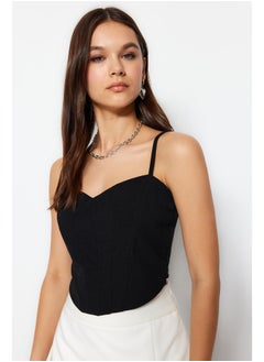 Buy Black Fitted Crop Strap Crepe Knitted Bustier TWOSS23BS00036 in Egypt