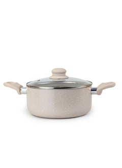 Buy Oak Casserole with Lid and Marble Coating, Soft Touch Handle Stew Pot Suitable for Gas Electric Induction and Ceramic Stove Dutch Oven - 24cm – Cream in UAE