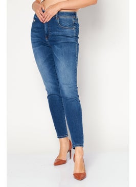 Buy Women Super Skinny Fit Washed Stretchable Denim Jeans, Blue in UAE