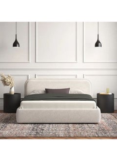 Buy Compressed wood and Boucle Single Bed 115x100x200 cm - off-white in Saudi Arabia