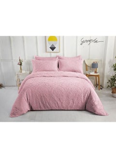 Buy Modern Style Round Pattern Floral King Size Comforter Set Solid Color Soft Lightweight Pink Color Comforter with Bed Sheet and 4 Matching Pillowcases in UAE
