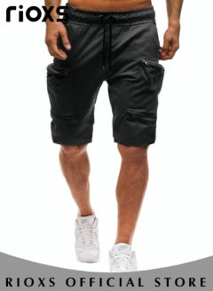 Buy Men's Knee Length Cargo Shorts Capri Pants Breathable Elastic Waist Drawstring Shorts with Pockets in Saudi Arabia