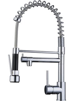 Buy Kitchen Basin Faucet With Pull Down Spray Single Handle Silver Stainless Steel in Saudi Arabia