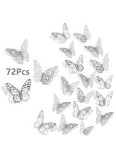 اشتري Hollow Out 3D Butterfly Wall Decal With Glue Silver One Set of  72 Piece 3 Sizes 3 Styles في الامارات