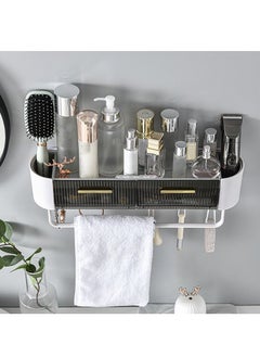 اشتري 1-Piece No Drilling Bathroom Shower Shelf Floating Shelves With Tissue Rack and Hooks في السعودية