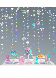 اشتري Iridescent Mermaid Garland with Jellyfish Seashell Starfish Pearl Holographic Paper Streamer for Little Rainbow Theme Birthday Bachelorette Baby Shower Under The Sea Party Decorations 52 Ft في الامارات