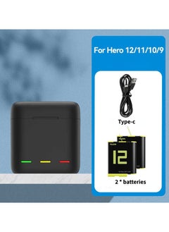 Buy Sports Camera Battery Storage Charger Set 1 * 3-slot Battery Charging Box + 2 * 1750mAh Batteries Fast Charging with TF Card Storage Slots Replacement for GoPro Hero 12/11/10/9 in UAE