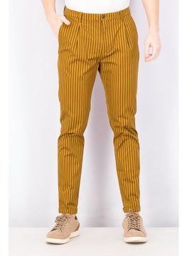 اشتري Men Slim Fit Pleated Stripe Pants, Mustard في السعودية