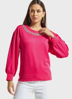 Buy Embellished Puff Sleeve Crew Neck Sweatshirt in UAE