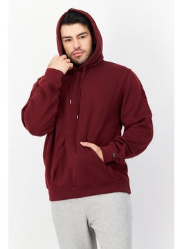 اشتري Men Long Sleeve Plain Fleece Hooded Sweatshirt, Maroon في الامارات