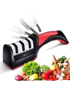 Buy Omira Kitchen Knife Sharpener Scissor Sharpening 4 In 1 Tool, Stainless Steel, Nonslip Base And Ergonomic Design With Cut Resistant Glove And Cleaning Brush Perfect For Household And Chef’S Choice in Egypt