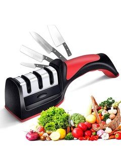 Buy Omira Kitchen Knife Sharpener Scissor Sharpening 4 In 1 Tool, Stainless Steel, Nonslip Base And Ergonomic Design With Cut Resistant Glove And Cleaning Brush Perfect For Household And Chef’S Choice in Egypt