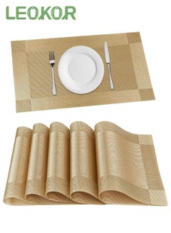 اشتري 6 Pcs Linen Natural Fabric Handcrafted Machine Weave Placemats Non-Slip Kitchen Table Mats في السعودية
