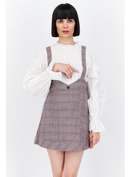 اشتري Women 2 Pc Checkered Mini Dress, Grey/white Combo في الامارات