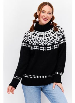 Buy Women Turtle Neck Textured Sweater, Black in UAE