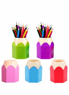 اشتري Pencil Shaped Pen Holders Container Makeup Brush Pot Vase Cute Stationery Desk Organizer Plastic, for Classroom Storage Home Office Decoration (Blue, Green, Pink, Purple, Red, 5pcs) في الامارات