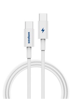 Buy SEEKEN TYPE C to C Cable- White | Fast Charging | Campatible with Iphone and Samsung | Braided Cable | Premium Design | High-Quality. in UAE