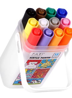 Premify Paint Pens Acrylic Markers Set (12-Color) For Rock Painting, Glass,  Wood, Ceramic, Fabric, Paper, stones, Mugs, Calligraphy Drawing coloring  artist pen, ~ Premify