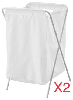 Buy 2 Piece Laundry Bags With Steel Stand White 41x43x64 cm in Saudi Arabia