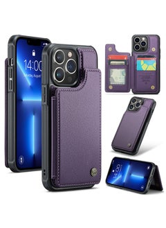 Buy Wallet Case for iPhone 14 Pro Max, Premium Handmade Durable PU Leather Slim Shockproof Case with [Double Magnetic Clasp] [Card Holder] [Kickstand] [RFID Blocking] (Purple) in Egypt