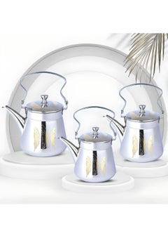 Buy Alpaca 3-Piece Decorative Stainless Steel Teapot Set Silver/Gold in Saudi Arabia