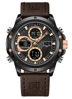 Buy Genuine Leather Analog & Digital LCD Display Quartz Wrist Watch For Men NF9225 B/RG/D.BN in UAE