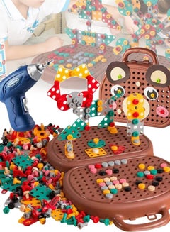 اشتري 2023 New Creativity Tool Box, Electric Drill DIY Mosaic Set for Kids Ages 3-10 Years, Creative Kids Drill and Screw Toys in Brown في الامارات