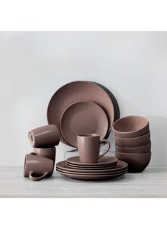 Buy Apollo 16-Piece Color Glazed Stoneware Dinner Set Elegant Stoneware Dinnerware Set Includes Dinner and Dessert Plates Soup Bowls And Mugs - Serves 4 in UAE