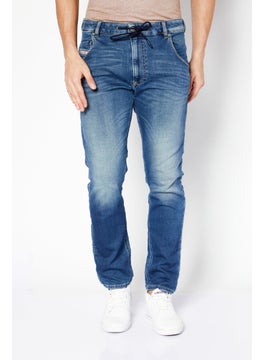 Buy Men Regular Fit Washed Stretchable Denim Jeans, Blue in UAE