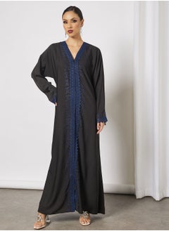 Buy Abaya With Contrasting Stone Work And Lace Embellished in Saudi Arabia