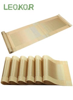 Buy Table Placemats with Table Runner Washable Easy to Clean PVC Placemat Heat-resistand Woven Vinyl Table Mats for Kitchen Table Gold in Saudi Arabia