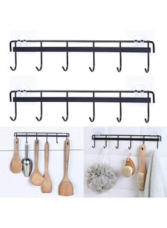 Buy 2 Pack Kitchen Adhesive Wall Hooks Rack Rail, Space Saving Wall Hanger No Drilling Hanger with 6 Hooks for Kitchen Bathroom Bedroom Closet Stainless Kitchen Tools for Hanging Knives, Spoon in Saudi Arabia