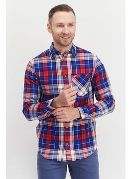 Buy Men Classic Fit Plaid Long Sleeves Casual Shirt, Blue/Combo in UAE