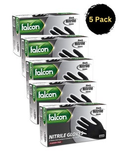 Buy Nitrile Gloves 100 Pieces Medium Black powdered Free - Pack Of 5 in UAE