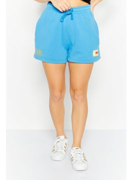 Buy Women Regular Fit Embroidered Logo Basic Shorts, Blue in UAE