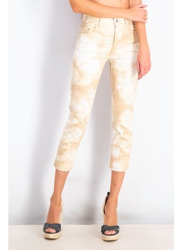 اشتري Women Mom Fit Tie,Dye Stretchable Denim, Beige في السعودية