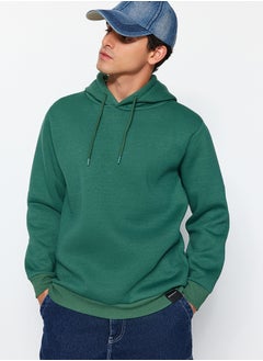 Buy Green Regular Cut Hooded Basic Cotton Sweatshirt with Fleece Inside TMNAW24SW00121 in Egypt