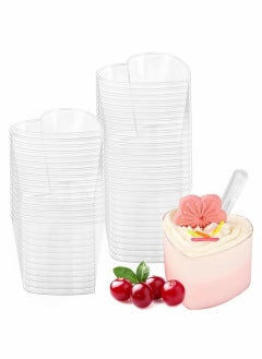 اشتري Dessert Cups, 60ml Plastic with 50 Soup Spoons, Mousse, Clear Parfait Appetizer Cup for Pudding Party, Reusable في السعودية