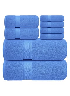 Buy COMFY 8 PIECE BLUE 600GSM COMBED COTTON HIGHLY ABSORBENT HOTEL QUALITY TOWEL SET in UAE