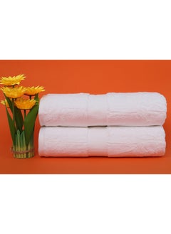 اشتري 2 Piece Bathroom Towel Set White - EVERHOME -700 GSM - 100% EGYPTIAN Cotton Terry - Finest Cotton - 2 Bath Towel 75X145 cm -Premium Touch - Quick Dry - Super Absorbent في الامارات