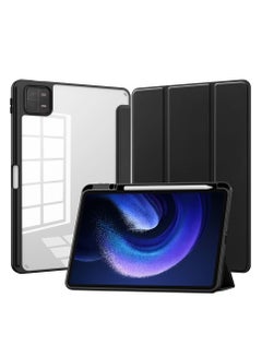 اشتري Transparent Hard Shell Back Trifold Smart Cover Protective Slim Case for Xiaomi Mi Pad 6 /Pad 6 Pro Black في الامارات